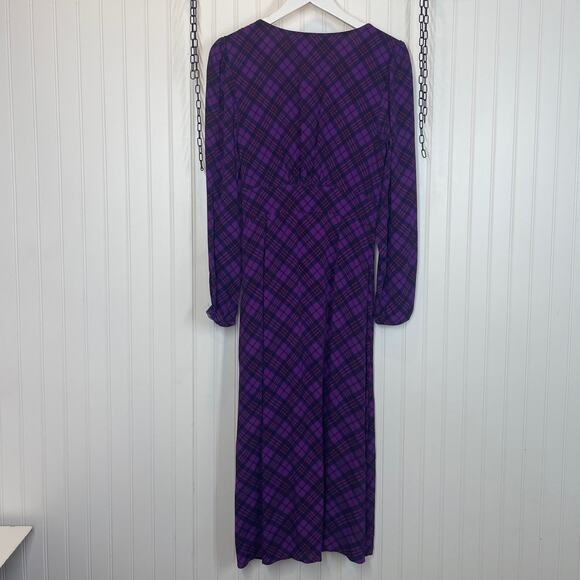 NWT Anthropologie Rahi Purple Plaid Trista Dress Size S Pearl Button Plunge Neck - Picture 4 of 8